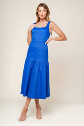 BONNIE BLUE MIDI DRESS WITH SQUARE NECKLINE DROP WAIST