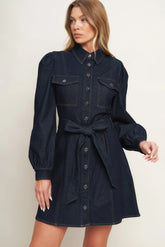 AUTUMN DAYS DARK INDIGO DENIM MINI DRESS FINAL SALE
