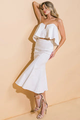 SUNSET STROLL WHITE CROP TOP SKIRT SET FINAL SALE