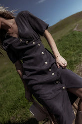 Bhar Midi Wrap Dress in Navy FINAL SALE
