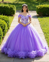 Ball Gown Organza Off the Shoulder Purple Quinceanera Dress