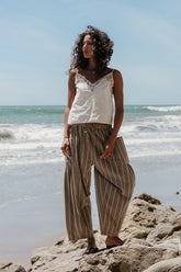 Colleen Striped Baggy Pants in Khaki