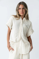 Belen Striped Button Up in Taupe