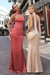 Brynn Maxi Dress Strapless Fitted Satin Dress With Scarf