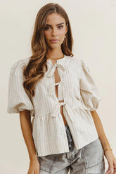 Corey Peplum Top in Tan