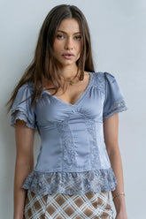 Brittany Satin Top in Blue