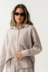 Conner Striped Button Down Top in Mocha
