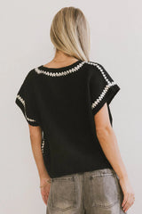 Hazel Embroidered Sweater Top in Black FINAL SALE