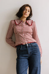 Brenna Gingham Blouse in Burgundy FINAL SALE