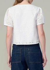 THE HALLE SHORT SLEEVE EYELET BLOUSE