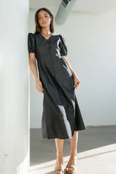 Conley Pinstripe Midi Dress in Black