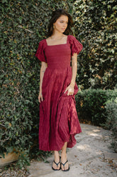 Beckie Smocked Maxi Dress in Burgundy