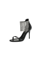 Black Rhinestone Thick High Heels