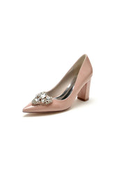 Burgundy High Heels with Gemstone Adorned Golden Buckle