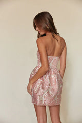 Mae Strapless Jacquard Corset Babydoll Mini Dress