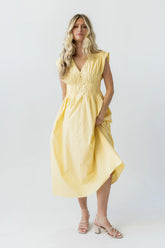 Barb Pleated Midi Dress in Yellow