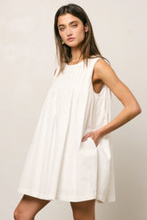 Arizona Pleated Babydoll Dress in White FINAL SALE