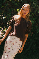 Aspen Puff Sleeve Top in Brown FINAL SALE