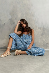 Brookelle Denim Floral Jumpsuit in Dark Wash