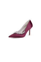 Burgundy High Heels with Crystal Embellishments