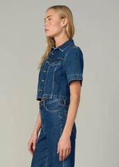 DENIM TRUCKER SHORT SLEEVE TOP