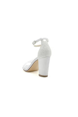 Champagne High Heels with Transparent Heel and Lace Ankle Strap