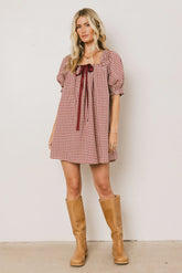 Cody Gingham Mini Dress in Burgundy