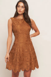 AUTUMN BLOOM LACE MINI DRESS BROWN