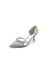 Satin Pointed Toe Beading High Heels