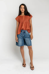 Cambree Pleated Blouse in Terracotta
