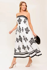 CAFE IN PARIS STRAPLESS MIDI DRESS IVORY BLACK
