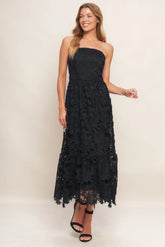 CAREFREE NIGHTS LACE MIDI DRESS BLACK FINAL SALE