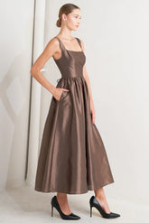 CAFÉ LUSTER BROWN MIDI DRESS