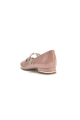 Beaded Pointed Toe Strap Buckle Patent Leather Low Heels