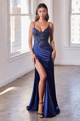 CALLIOPE GOWN STRETCH SATIN GLITTER LACE DRESS