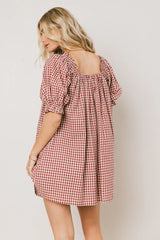Cody Gingham Mini Dress in Burgundy