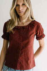 Connie Ruffle Blouse in Rust FINAL SALE