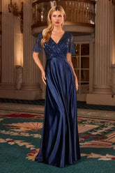 CARMINE GOWN BEADED A LINE DRESS WITH FLUTTER SLEEVES