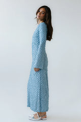 Bell Ruffle Maxi Dress in Blue
