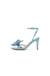 Blue Butterfly Ankle Buckle Open Toe Stiletto High Heels