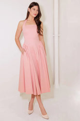 CAUGHT IN THE RAIN HALTER MIDI DRESS SOFT PINK
