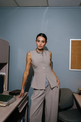 Carrie Button Up Vest in Taupe