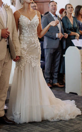 Beach Sexy Mermaid Lace Wedding Dress with Tull Court Train V neck Open Back