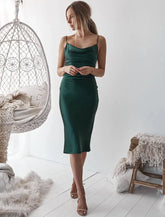 Aspen Midi Dress Emerald Green Satin Slip Dress