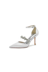 Crystal Strap Pointed Toe Satin High Heels