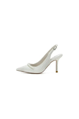 Pearl Embellished Peep Toe Slingback High Heels