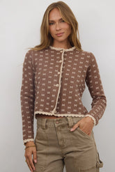 Courtney Scalloped Cardigan in Mocha FINAL SALE