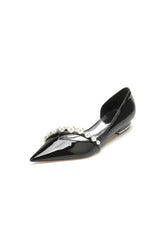Black High Heels with Pearl and Rhinestone Embellishments