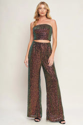 CHARMING COMPOSURE SEQUIN CROP TOP PANT SET
