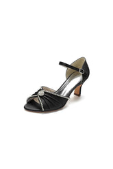 Crystal Open Toe Buckle Strap Chunky Heels